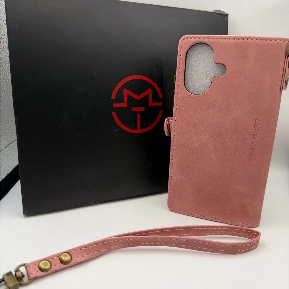 iPhone 16.   Blossom Pink Zipper Wallet Phone Case with Wrist Strap
